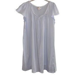 Miss Elaine Woman Flutter Sleeve Smocked Light Blue Nightgown 1X Lace Cottage